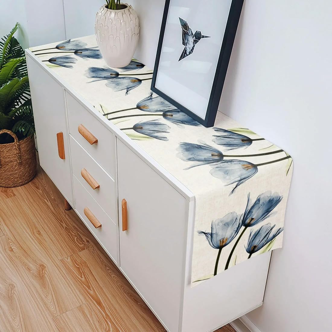 Bieżnik stołowy z lnu w kolorze niebieskim, tulipan, juta, bieżnik na stół, dekoracja stołu na przyjęcie weselne (fioletowy 33 cm x 180 cm)