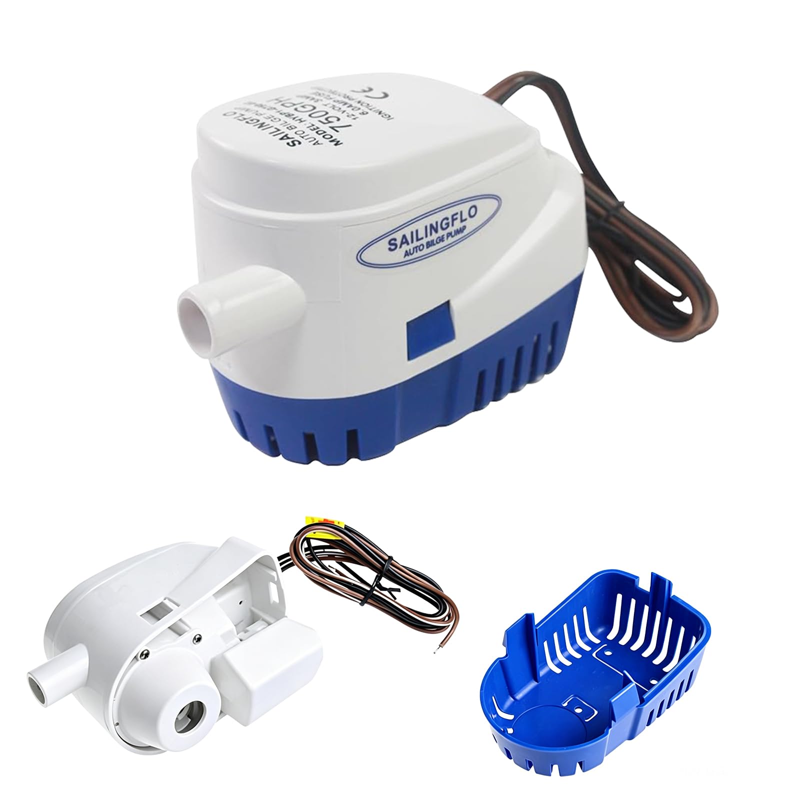 12V Boat Bilge Pump Automatic Bilge Pump, Silent 750GPH, with Built-in Float Switch, Diving Boat Accessory