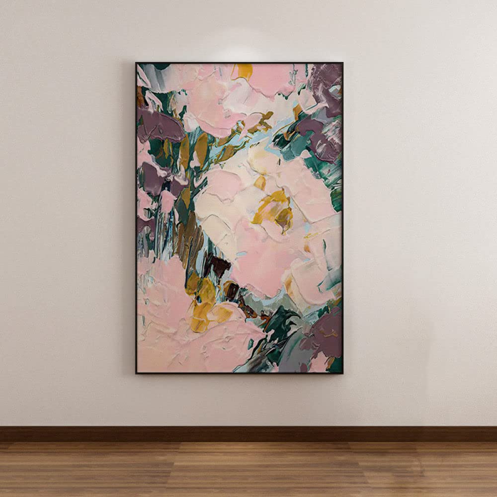 Tableau abstrait rose fleur texture, peinture huile sur toile moderne pour déco maison