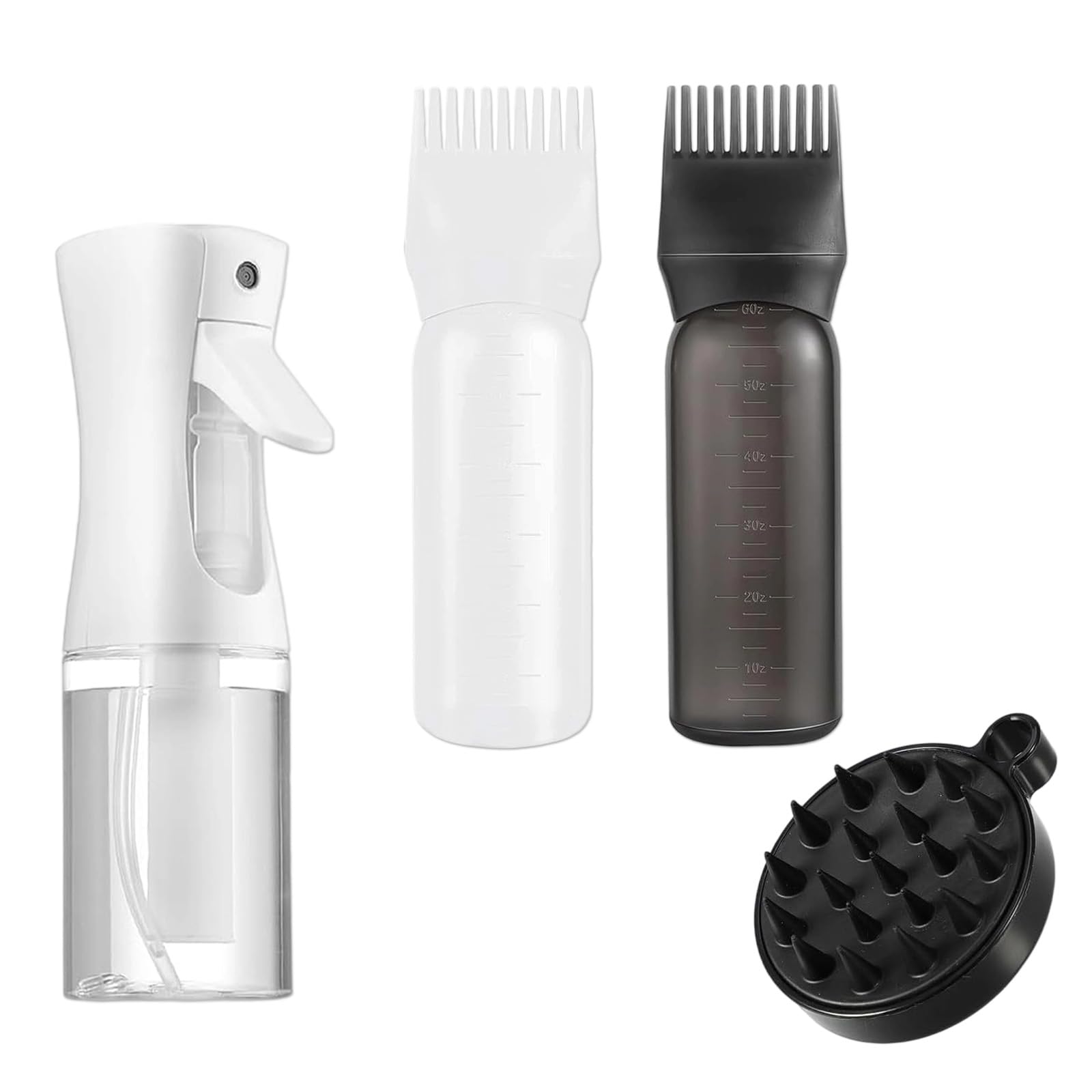 Set di applicatori per olio per capelli con flacone spray, 2 flaconi per tintura per radici del cuoio capelluto e spazzola da massaggio, materiale PP riutilizzabile per trattamento e styling dei