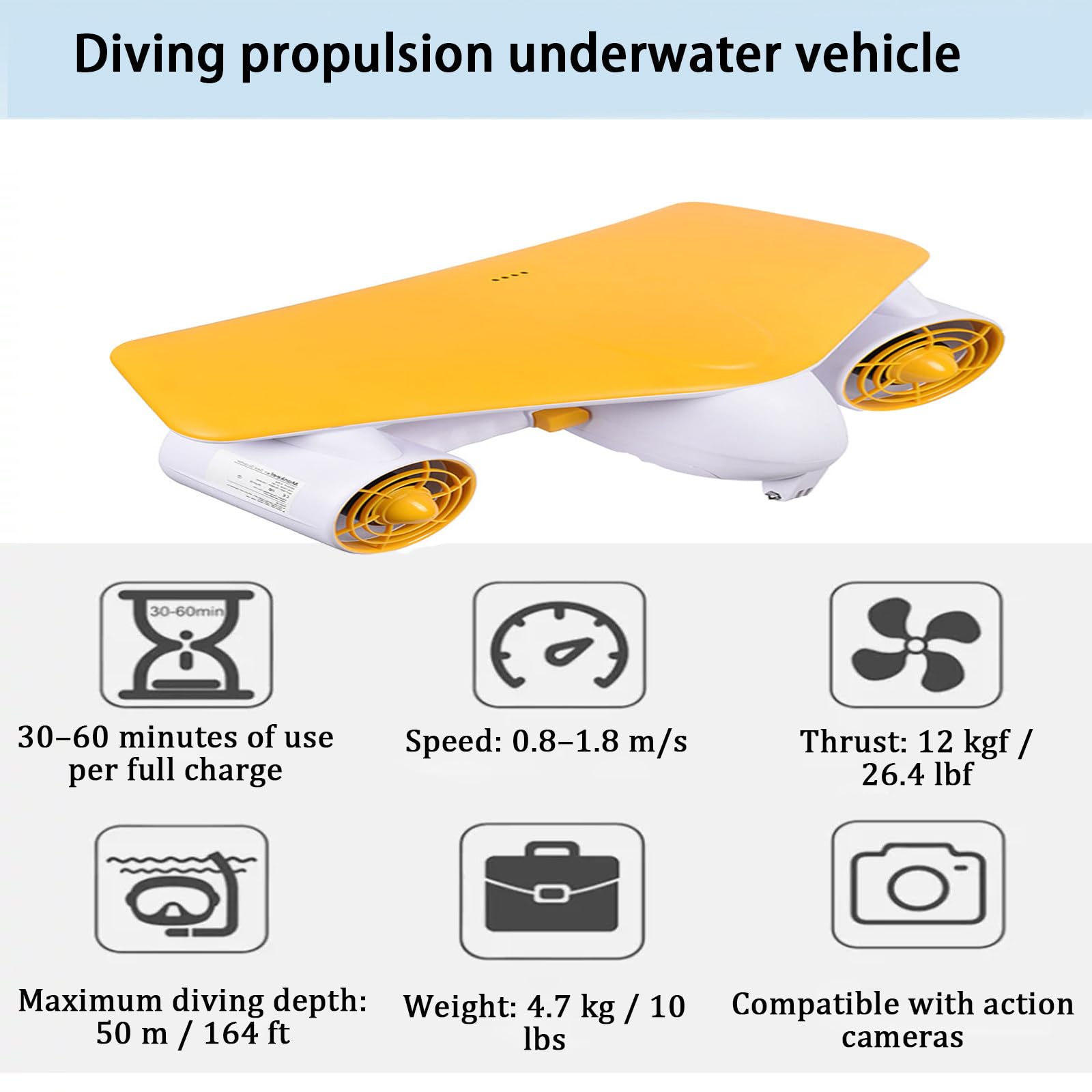 Propulsore Subacqueo Leggero da 4.7 kg,Scooter Subacqueo Impermeabile Fino a 50m,Batteria da 22.2 V,Autonomia di 30 Minuti,Subacquea a velocità Variabile per Sport Acquatici Onebattery