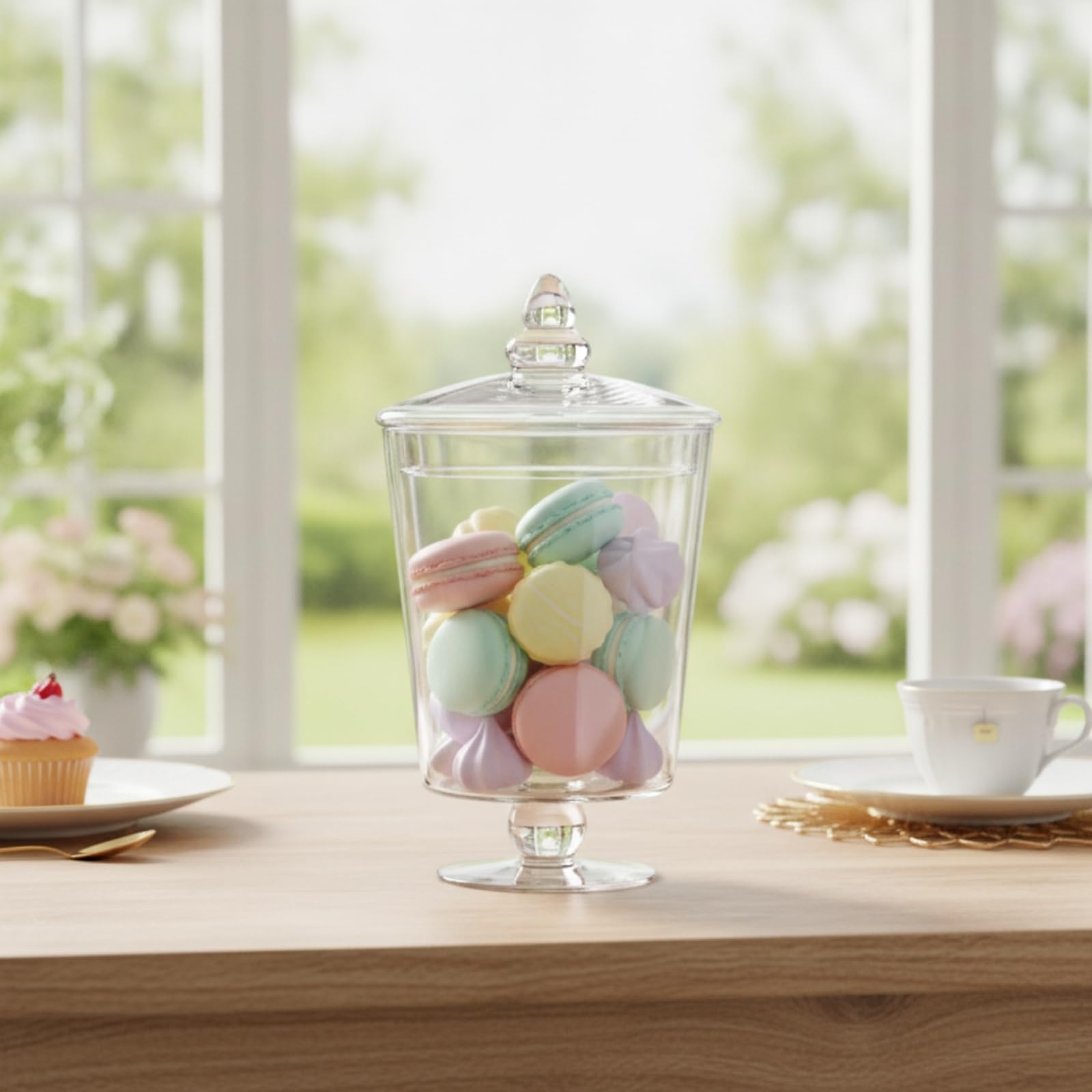 KESOTO Tarro Industrial de Cristal Transparente con Pie de Pedestal y Tapa Ajustable para Organizar Snacks Decoración de Bodas Capacidad, Mediano