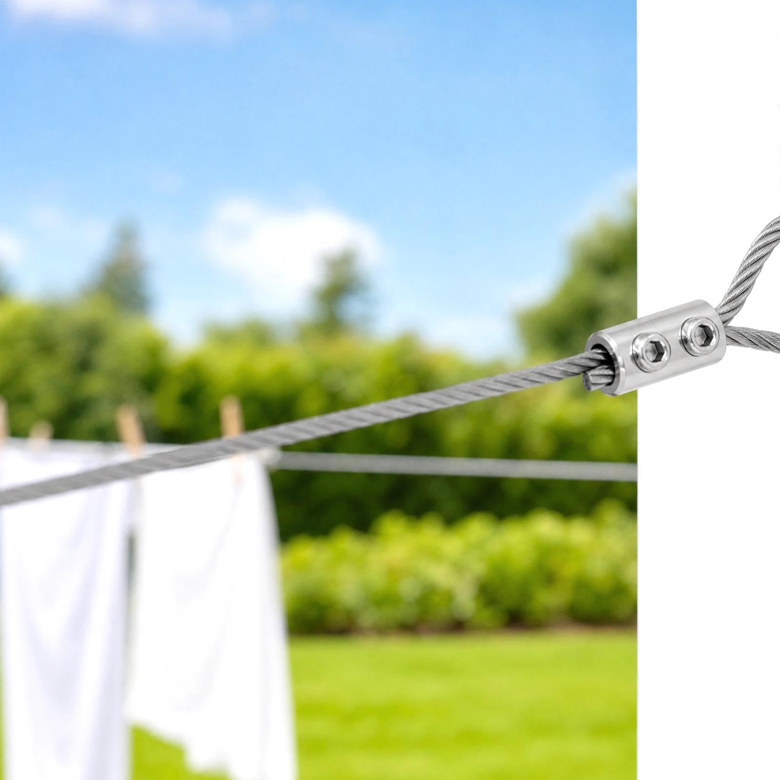 12 sztuk zacisków linowych – podwójny otwór ze stali nierdzewnej 304, łącznik linowy z kluczem i śrubą, stabilny, nieślizgający się, do liny stalowej, sznurka do bielizny 1,5–2 mm, ogród, na