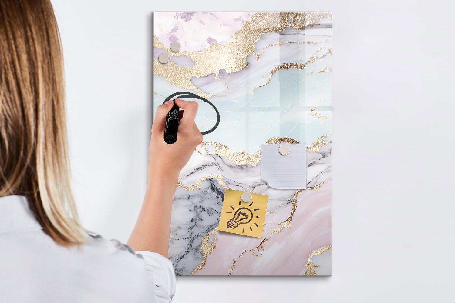 Elegante magnetische Glas-Schreibtafel inkl. Neodym-Magnete, Marker & Schwamm | Stabil, leicht zu reinigen | Für Arbeit, Heim & Designräume- 40x60cm - Marmor