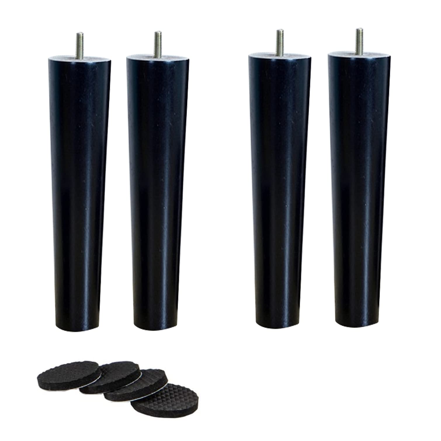 NIANXINN Holzmöbel Beine,4er Set Schwarz Massivholz M8 Bolzen & Gummiauflagen Ersatz Möbelfüße Sofa Beine,für Schrank Stuhl Couch Bettbeine Tischfüße Möbel Hardware Zubehör (30cm)