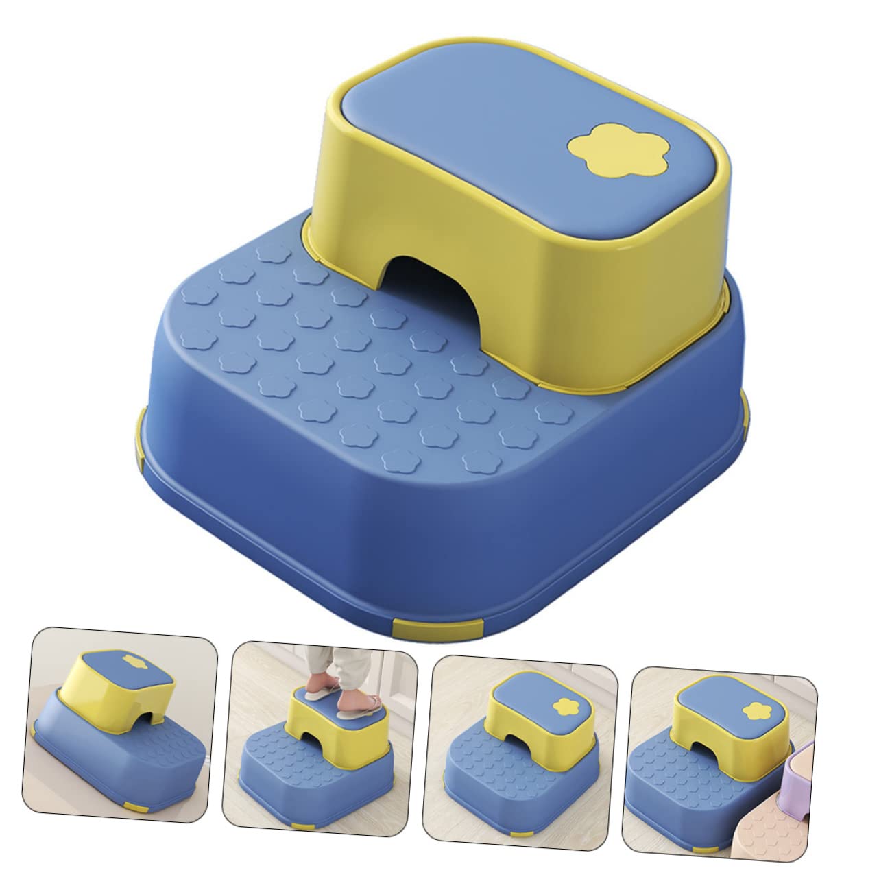 Gatuida Taburete de Seguridad para Niños Pequeños Doble Capa Antideslizante PP Azul y Amarillo para Baño y Cocina Aprendizaje Independiente 1 Unidad