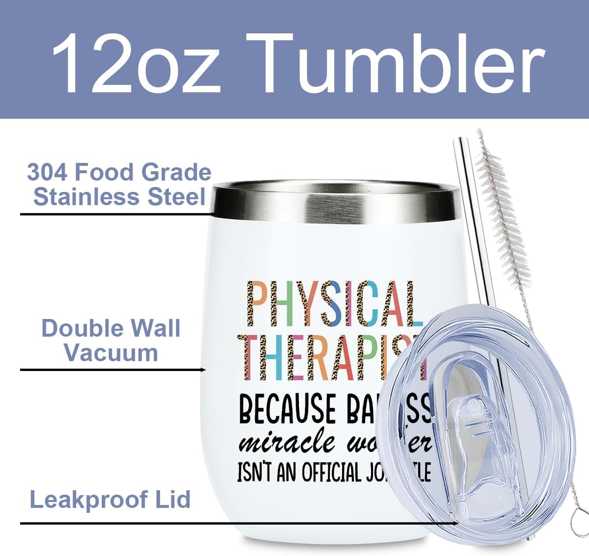 Funny Physical Therapist Gifts Wine Tumbler Therapist Gifts Thank You Gift for Women Men Doctor Friend Coworker Physical Therapy Teacher Birthday Christmas Insulated Wine Glasses 12 oz Tumbler - Image 2