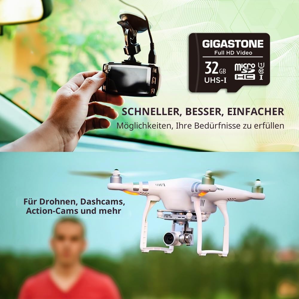GIGASTONE 32GB MicroSDHC Speicherkarte 10er-Pack + SD Adapter, für Action-Kamera, GoPro, Drohne und Tablet, bis zu 90 MB/s, Full HD-Videoaufnahme, Micro SD Karte UHS-I Klasse 10 U1