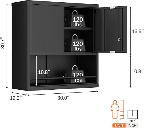 Miniatura 18 de LUCYPAL Armario de almacenamiento de metal con 2 puertas de bloqueo y 2 estantes ajustables, gabinete de almacenamiento con cerradura de acero para