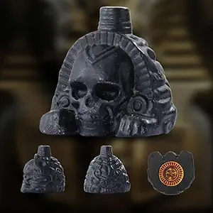 Authentic Aztec Death Whistle - The Lion Skull Shape Handmade Clay Screaming Sound for Halloween Pranks, Scary Gifts (Black)