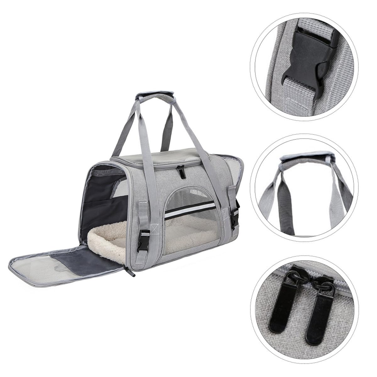 Borsa da Trasporto per Animali Domestici Oxford Ventilazione a Rete e Apertura Cerniera su Entrambi i Lati, per Viaggi e Trasporto in Auto