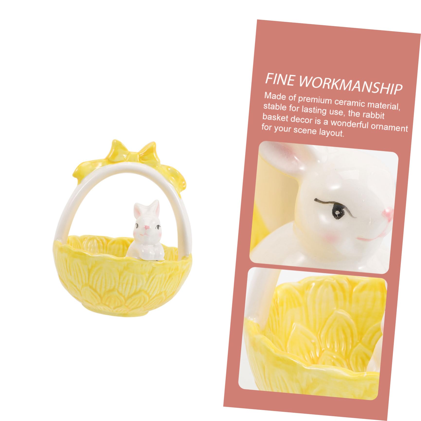 SOLUSTRE Decorazione per Pasqua Coniglietto in Ceramica Cesto a Forma di Coniglio Giallo Adorabile per Festa di Pasqua e Decorazione Torta