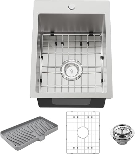 Fregadero de cocina pequeño, fregadero de barra de acero inoxidable de 15 x 20 pulgadas, opción ideal para espacios pequeños, agradable como