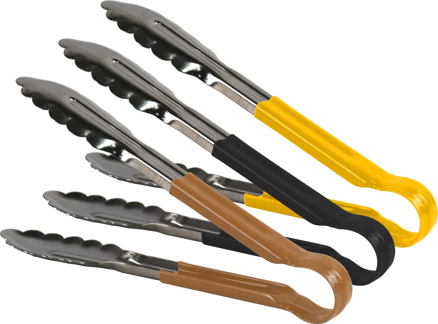 3pc Catergold Professional 9" (23cm) Stainless Steel Food Tongs Set (Yellow Black Brown)