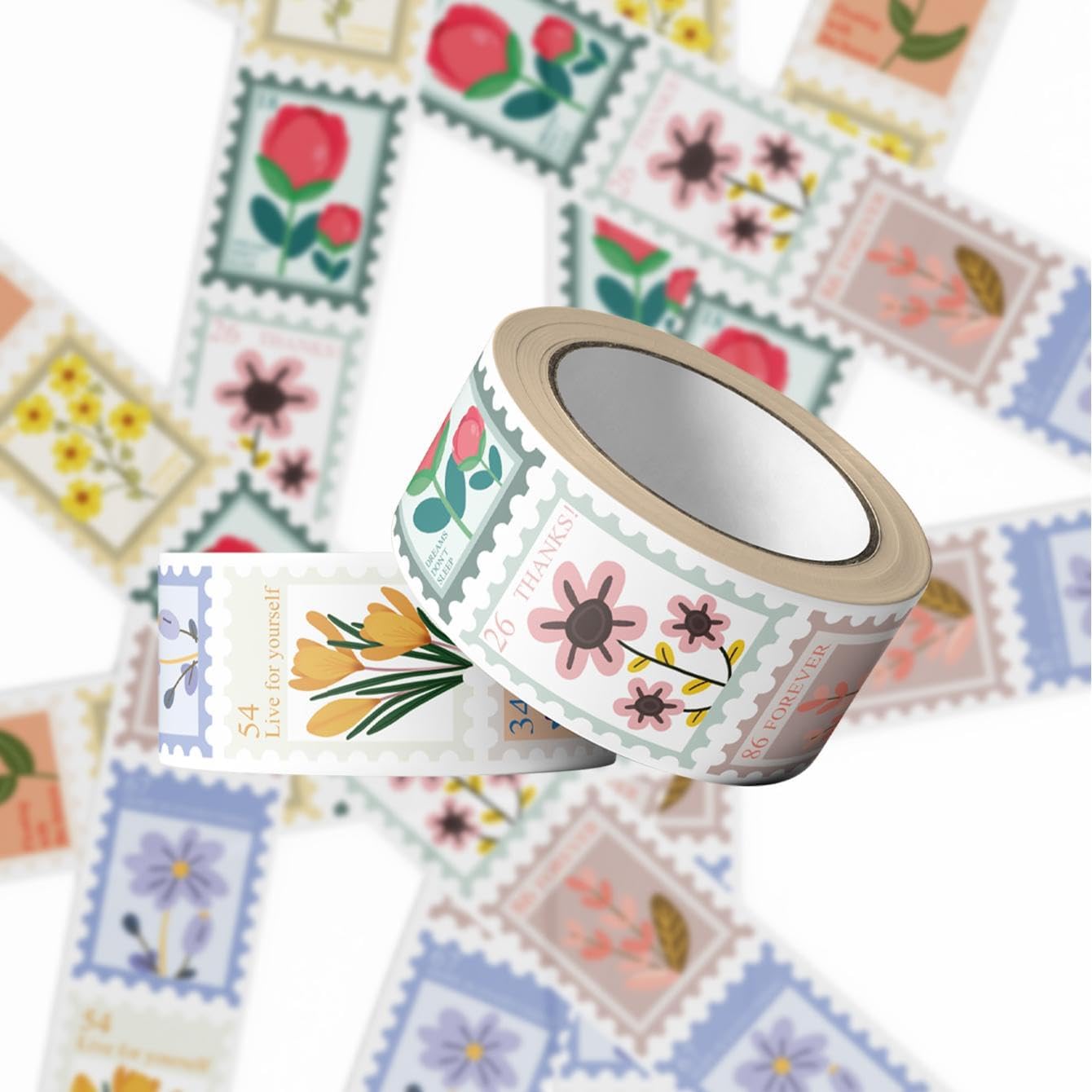 500PCS Flower Stamp Stickers 10 Styles Sticker Rolls Cartoon Flowers Stickers Flower Party Favors Waterproof Vinyl Stickers(500 Per Roll)