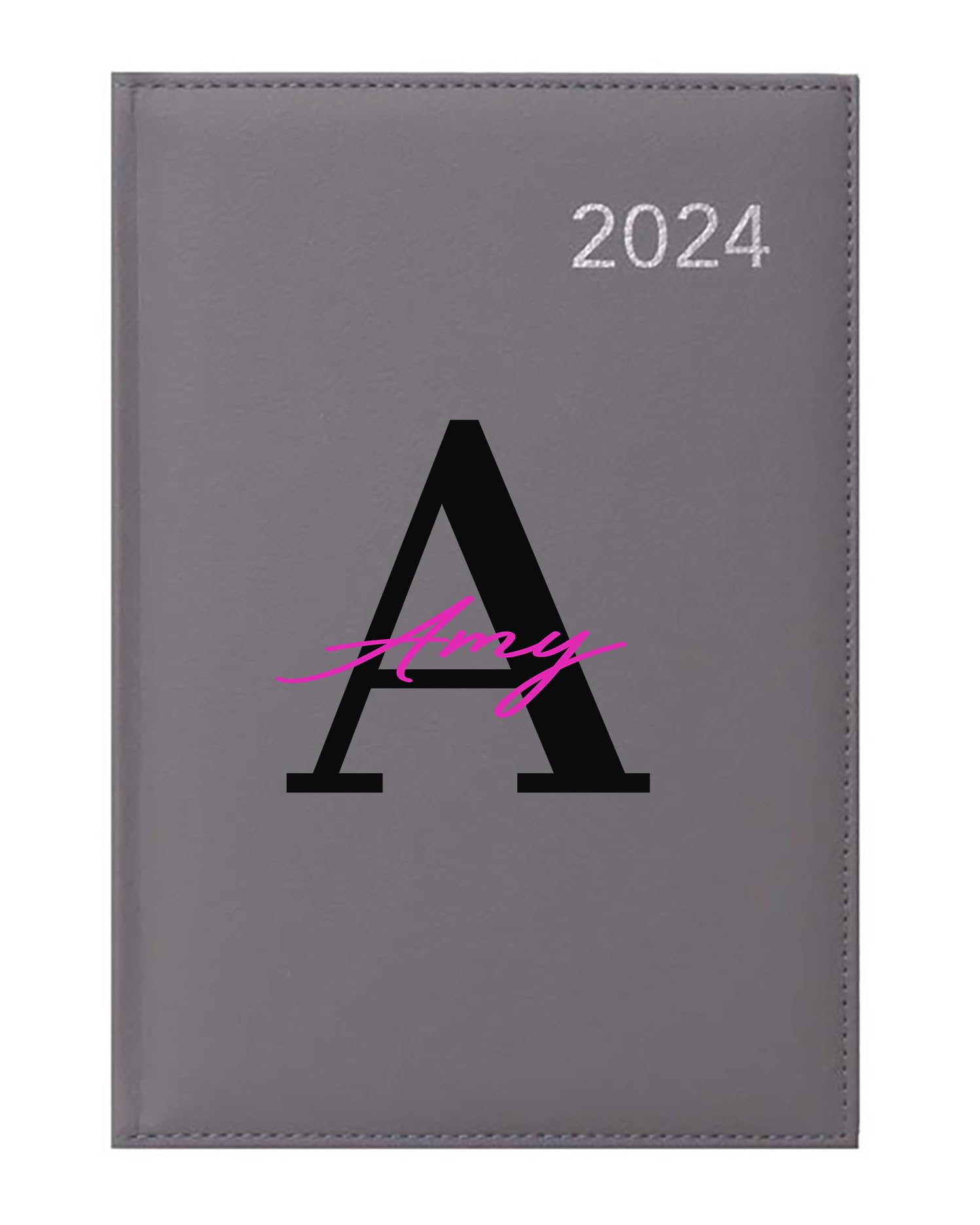 Hoolaroo Personalised A5 Diary 2024 Grey With Name For Women Gift for Teenagers Initial Letter Planner Stocking Filler Organiser