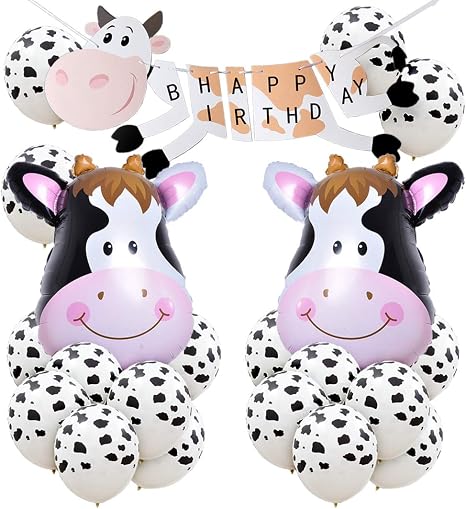 Amazon 誕生日飾り 動物 可愛い牛バルーン バナー 女の子 男の子 誕生日 100日 半歳 パーティー飾り 23枚セット 風船 バルーン おもちゃ