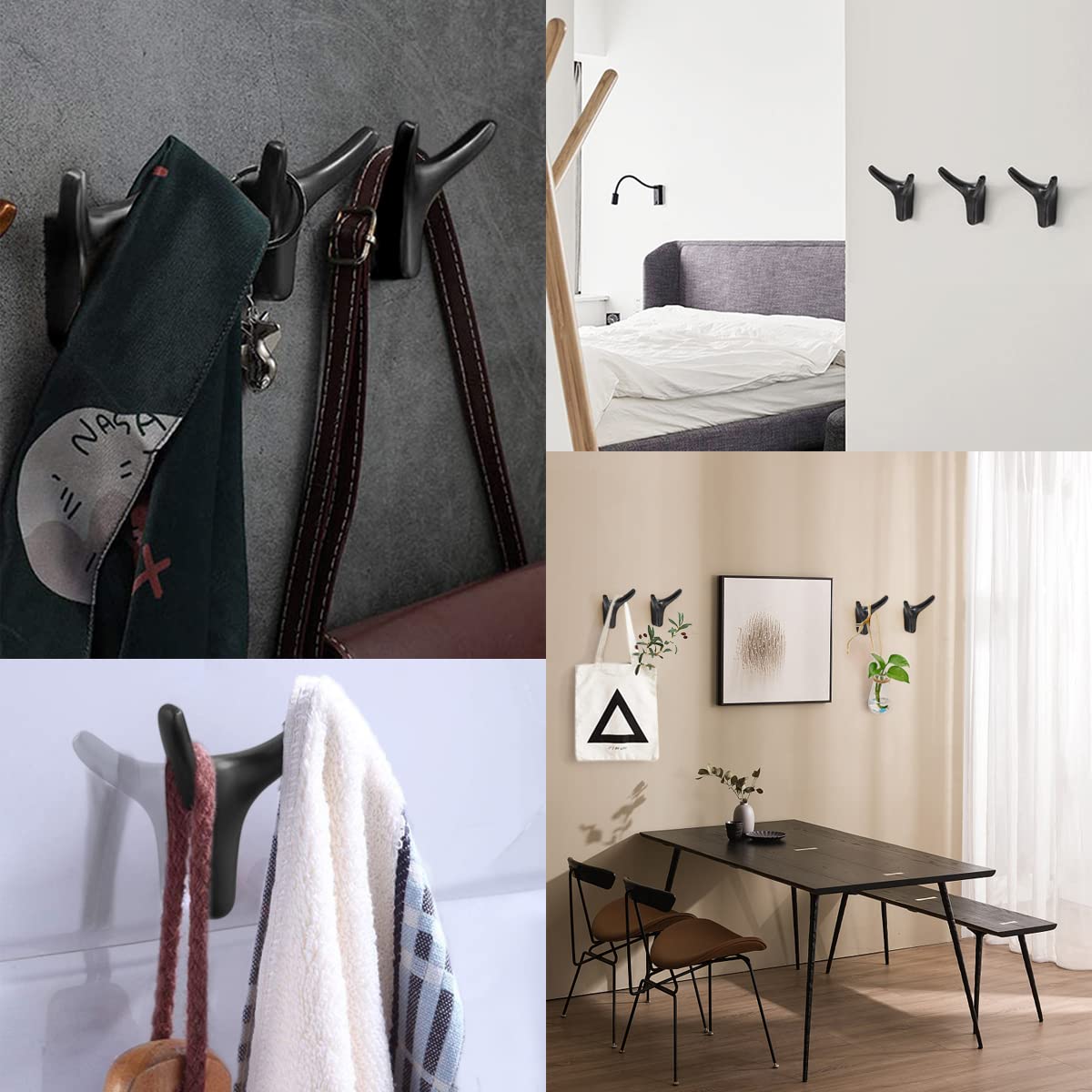 GUWINA Lot De 4 Patères Murales Noir Triangulaires - Crochets Manteau Modernes Minimalistes En Aluminium