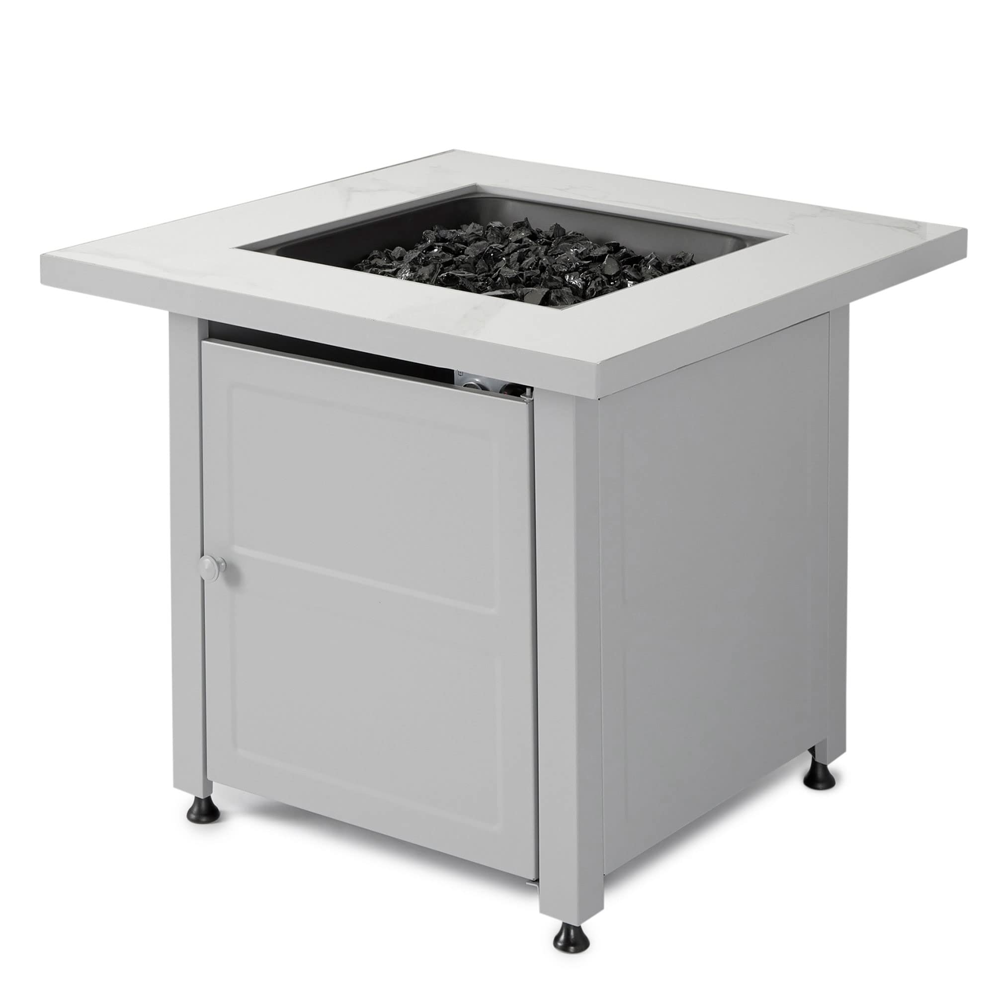 Endless Summer 30 Inch Square Outdoor 50,000 BTU LP Gas Fire Pit Table with Steel Mantel, Slate Finish, and Black Fire Glass, Gray (base only)