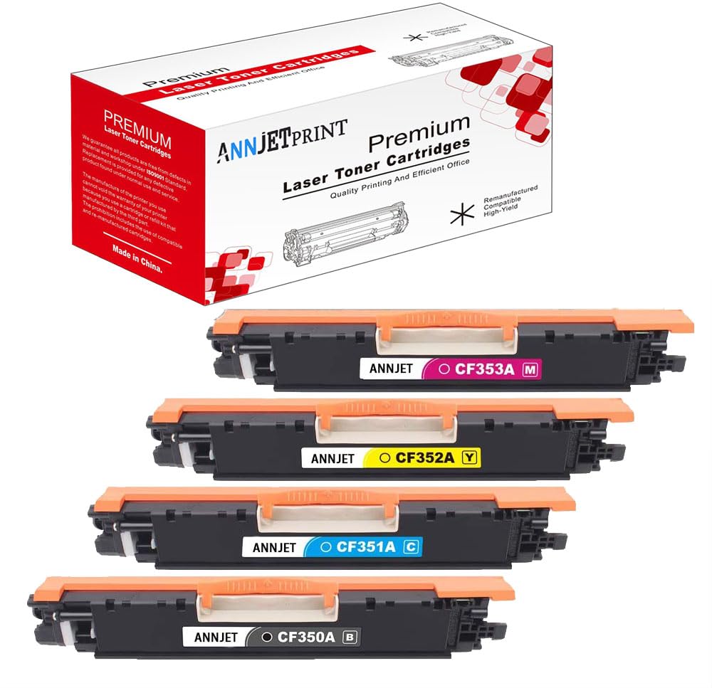 （with chip）Compatible Toner Cartridge Replacement for HP 130A CF350A CF351A CF352A CF353A -for HP Laserjet Pro Color MFP M176 M176n M177 M177fw Printer (1 Black, 1 Cyan, 1 Magenta, 1 Yellow, 4 Pack)