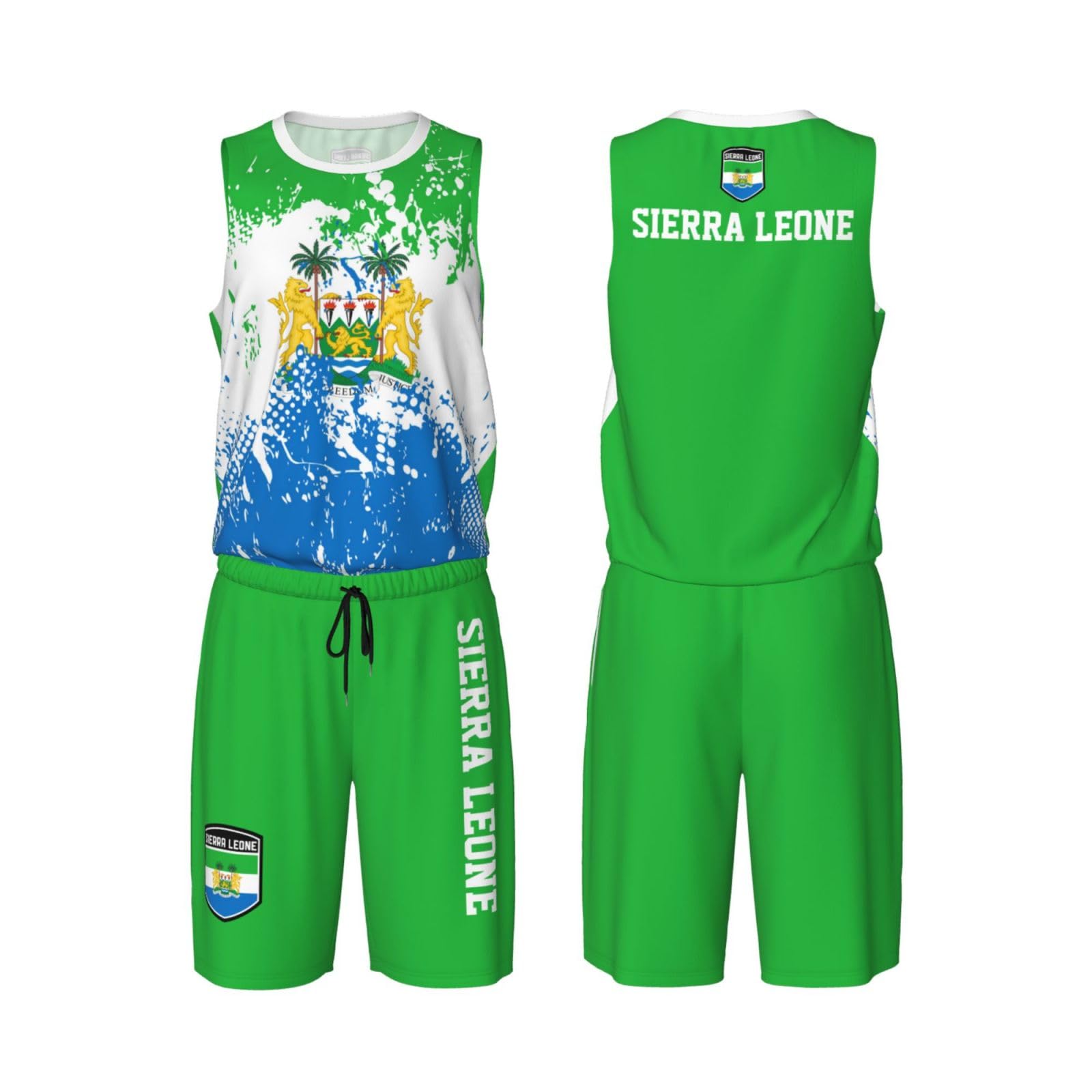 Sierra Leone Flag Grain (1) Basketball Jersey Uniform Suit for Men Adults Training Athletic Set