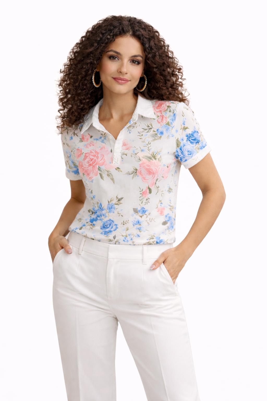toochki Women's Polo | T Shirt for Womens | Cotton Stretchable | T-Shirt | Tshirt | Collar Half Sleeve | for Jeans | Short | Floral Printed-picture-28