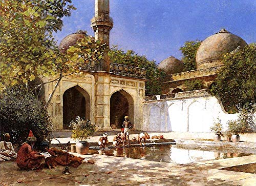 Peintures sur toile de la mosquée arabe par Edwin Lord Weeks : triptyque à l'huile fait main