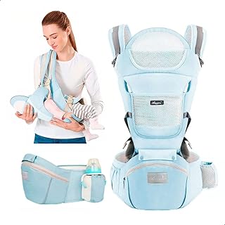 Mochila Bolsa Canguru Ergonômico Para Bebê Premium Portador Carregador de Bebê 3 Em 1 Alça Ajustável Bolsos Laterais Multifuncional Azul
