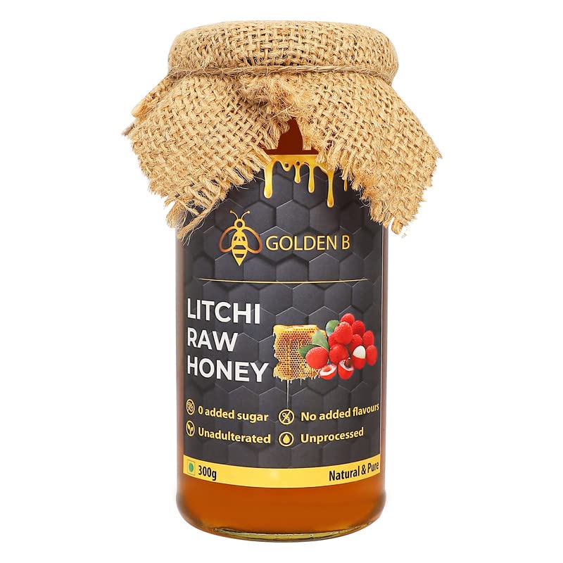 GOLDEN B Raw Organic Pure Natural Honey शहद 300gm Litchi Honey Unprocessed Unfiltered Unpasteurized Honey [Litchi-300]