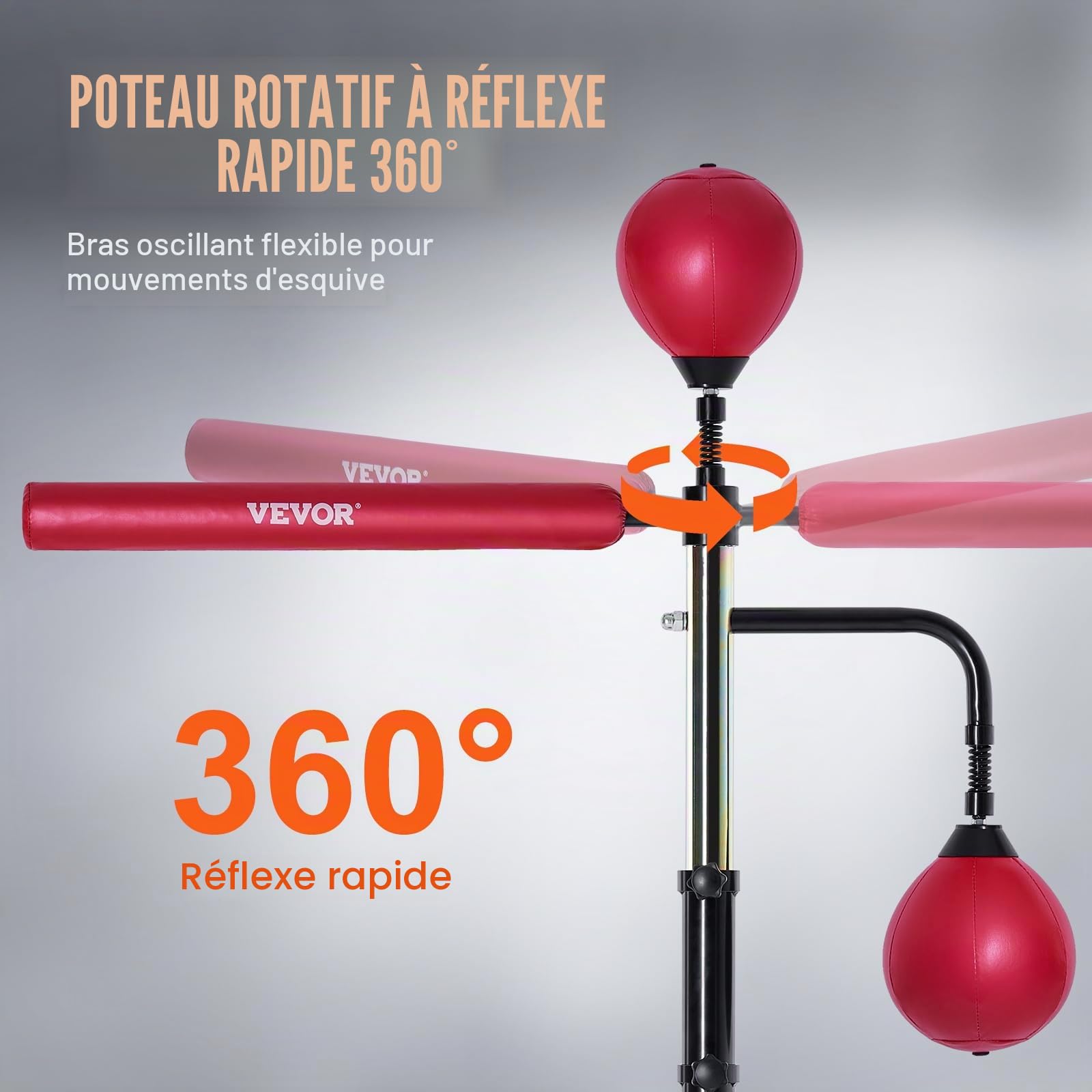 VEVOR Barre Rotative de Boxe Cible 360° Bâton d'Entraînement Acier PU Mousse PE Rouge 2 Pièces