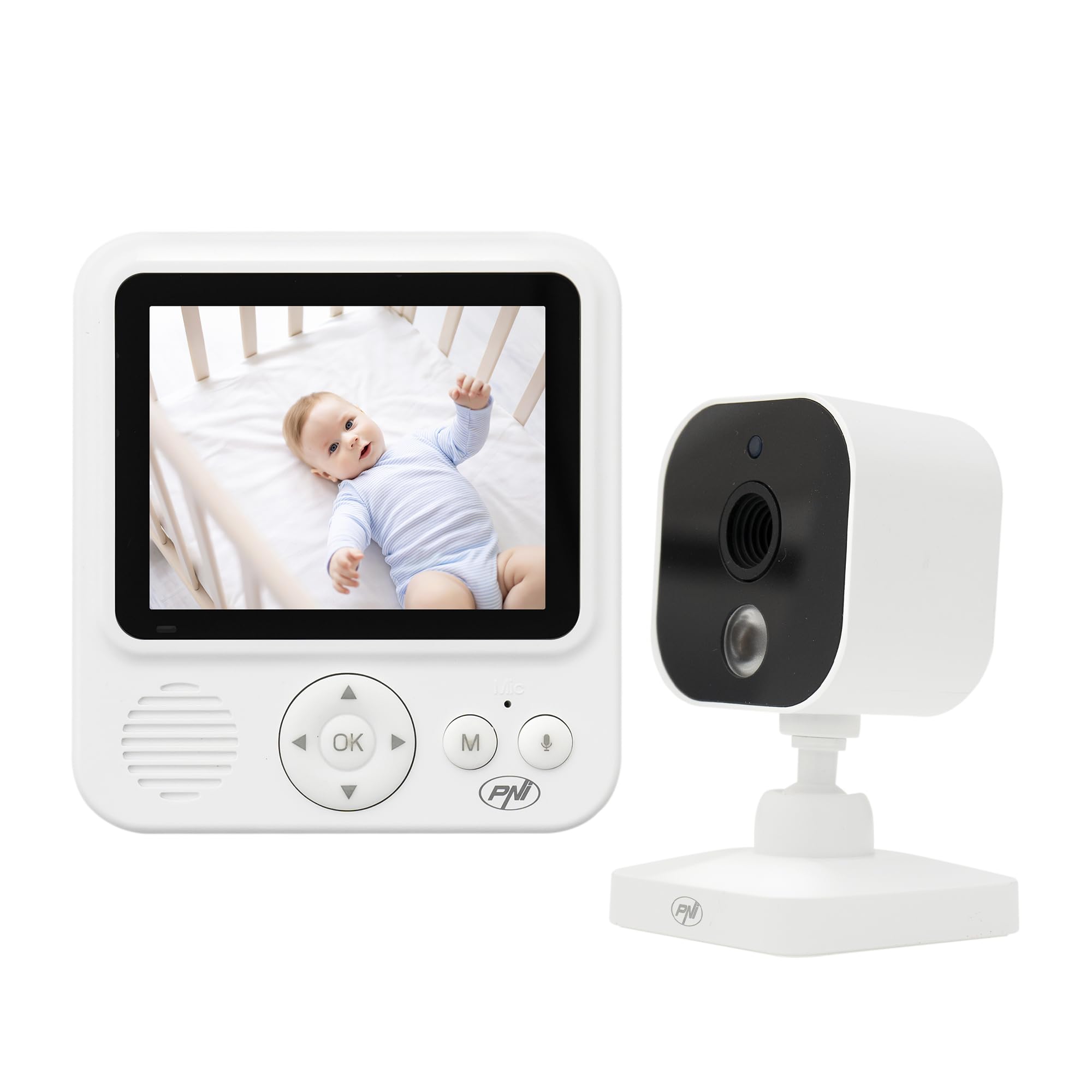 PNI Monitor de Video para bebé BM280 Pantalla de 2.8 Pulgadas inalámbrico 2.4 GHz, Sensor de Temperatura, VOX, visión Nocturna, función de Zoom, Canciones de Cuna