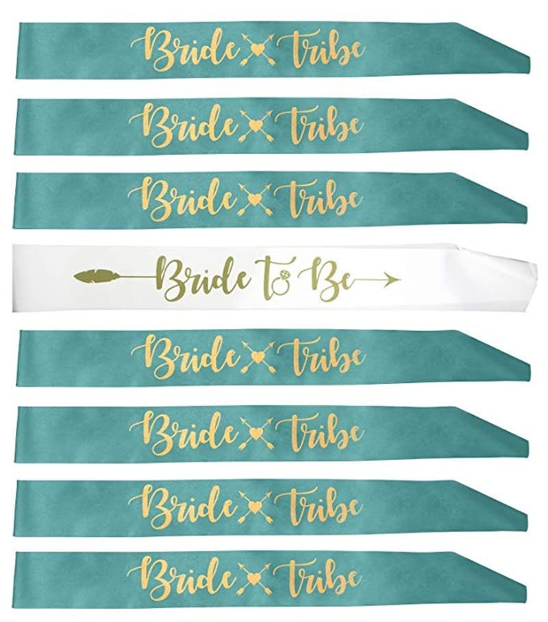 Party With Emma Team Bride Sash Set - White Bride to Be and Team Bride Sashes, Bachelorette Supplies With Shiny Rose-Gold Font (Blue Set)