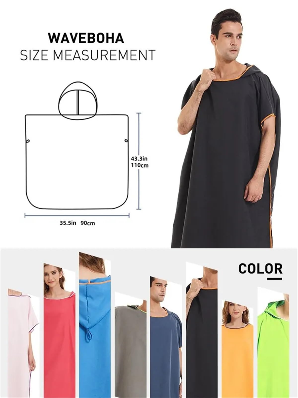 Poncho asciugamano da surf, ad asciugatura rapida, con cappuccio, accappatoio spiaggia, poncho for cambiarsi, bagno for adulti Poncho da Spiaggia(Dark blue)