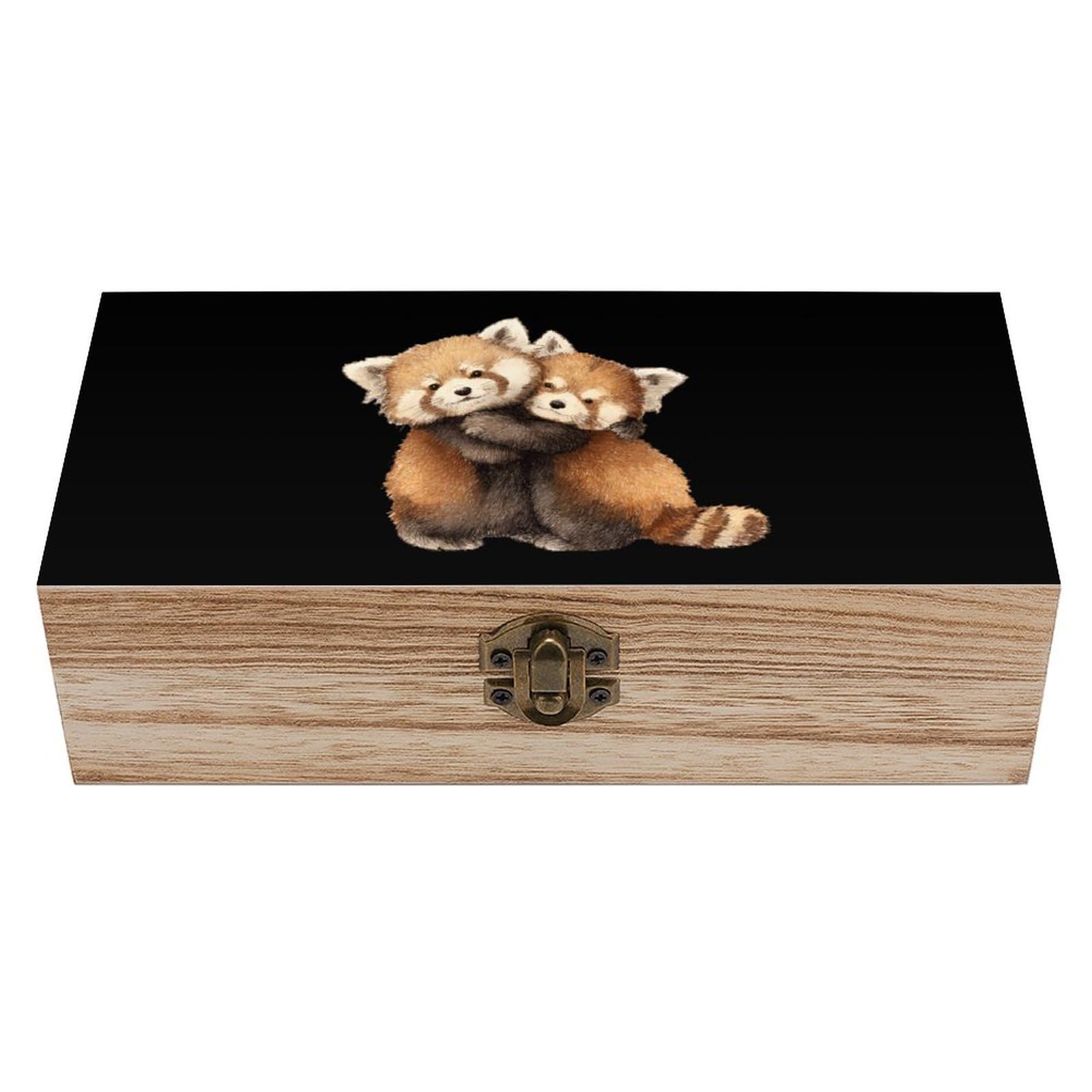 HLBSDM Red Panda Cute Family Wooden Storage Box Craft Memory Keepsake Treasure Chest Box Jewelry Organizer
