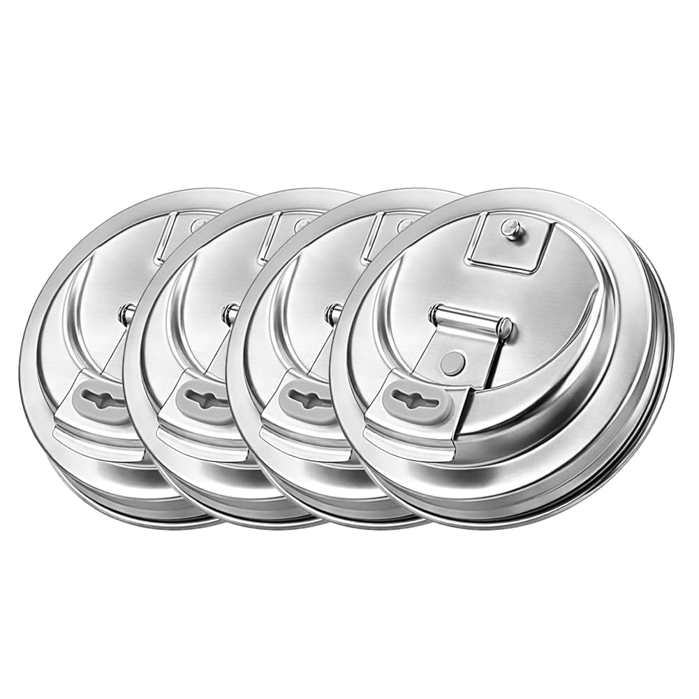 CTRLZS Smoothies& for Iced Coffee Reusable Lid 4pcs Jar Drinking Lids, Stainless Steel Wide Mouth Sip Caps for Cold Drinks