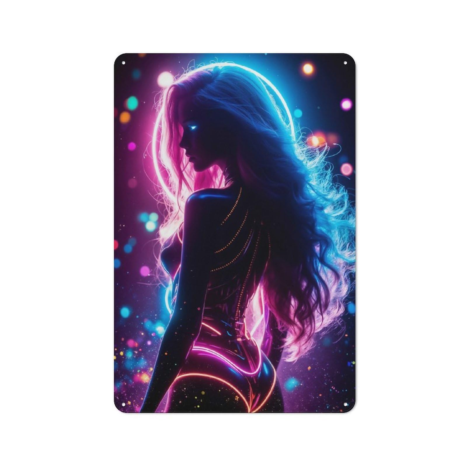 Junmoney Style-19 Neon Woman Retro Metal Sign 30X20cm, Retro Garage Wall Decor For Tool Room, Garage, Studio Or Home Bar
