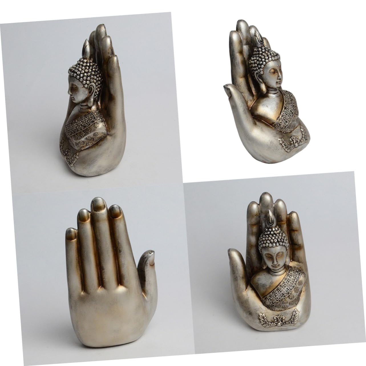 Adorno de Figura de Buda de Resina Plata para Hogar y Oficina
