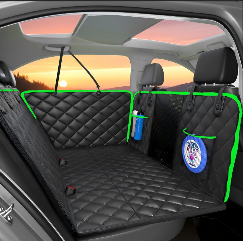 Eamefia Dog Car Seat Cover for Back Seat,New Upgraded Thickened Dog Car Seat Cover,Waterproof and Wear-Resistant Bench Back Seat Cover with Non-Slip Pad,Universal Size Fits Cars（Black Green
