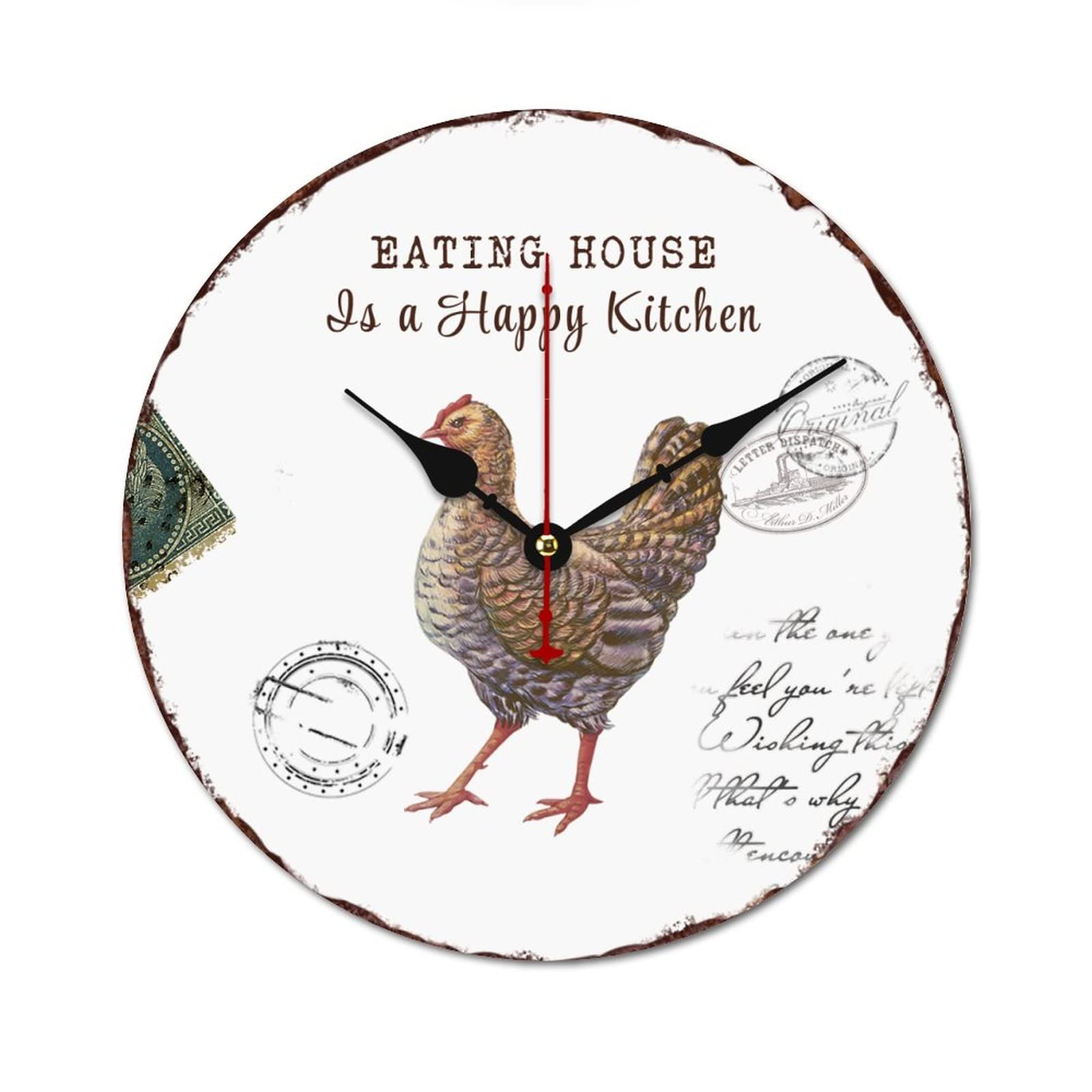 Horloge ronde en bois de qualité supérieure motif coq rustique | Cadran géant 38 cm