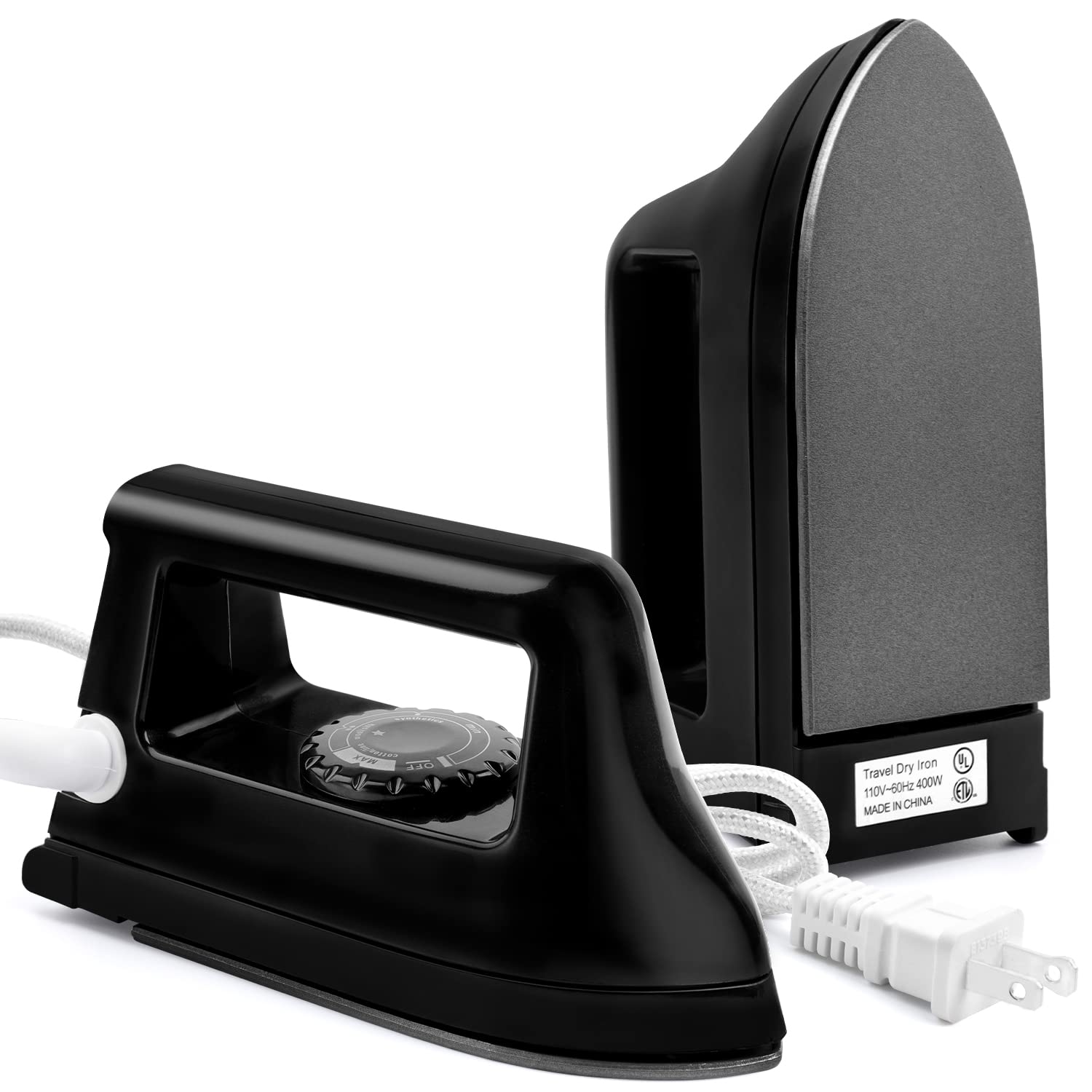 Mini Iron for Clothes, Travel Iron Small Electric Heat Press Machine for T-shirts Crafting, Portable Iron for Home College (Black)