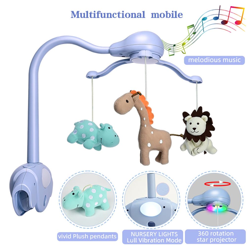 CUTIE PUMPKIN Next to Me Crib Mobile,Music Cot Mobile for Baby Boys or Girls,Light Blue Bedside Crib Moble with Clamp,Music,Rotation,Natural Sounds,Timer Function,Starlight Projection - Image 2