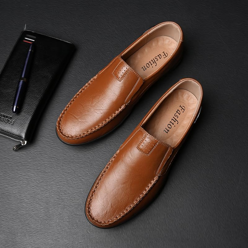 Men's Leather Driving Moccasins, Slip-on Loafers with Flexible Sole, Brown and Black, Casual Comfort Walking Shoes3