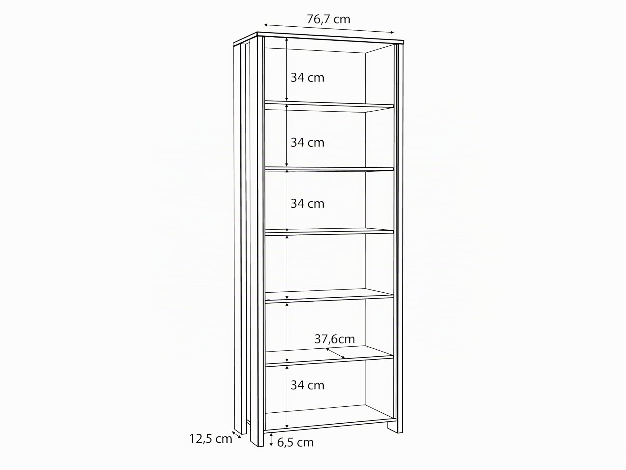 Forte Clif Bücherregal 80 90, Regal mit 5 Einlegeböden, Jugendzimmer, Büromöbel, Holzwerkstoff, Old Wood Vintage Holzdekor/Betonoptik Dunkelgrau, 86,7 cm breit x 220,7 cm hoch x 41,6 cm tief
