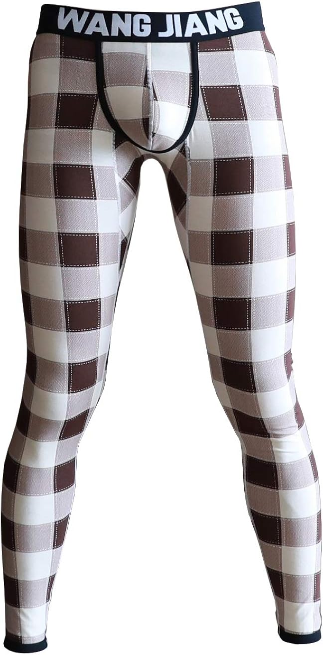 ARCITON Men's Low Rise Leggings Long Johns Thermal Pant Plaid Coffee XX-Large