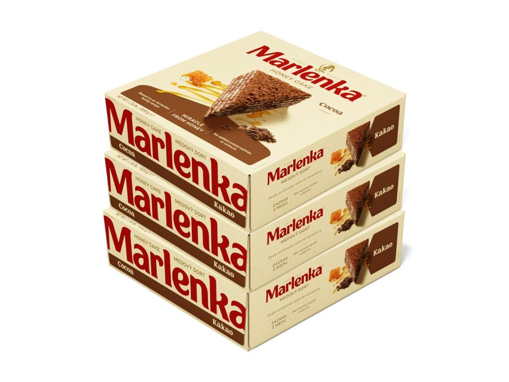 MARLENKA® Tripack Honigkuchen mit Kakao 3 x 800 g | Tschechischer Kuchen für Desserts und Geschenksets | Leckere Honigkuchen Geschenkbox | Honey Cake für besondere Anlässe