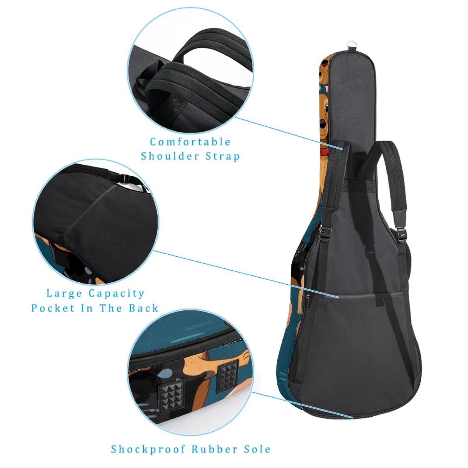Tasche für Akustikgitarren, groß, schöne Gitarrenkoffer, passend für 40/41/42 Zoll für Mann und Frau, wasserdichte Gitarren-Gigbag mit schützender Schwammschicht, mehrere Taschen, Gitarren-Rucksack,