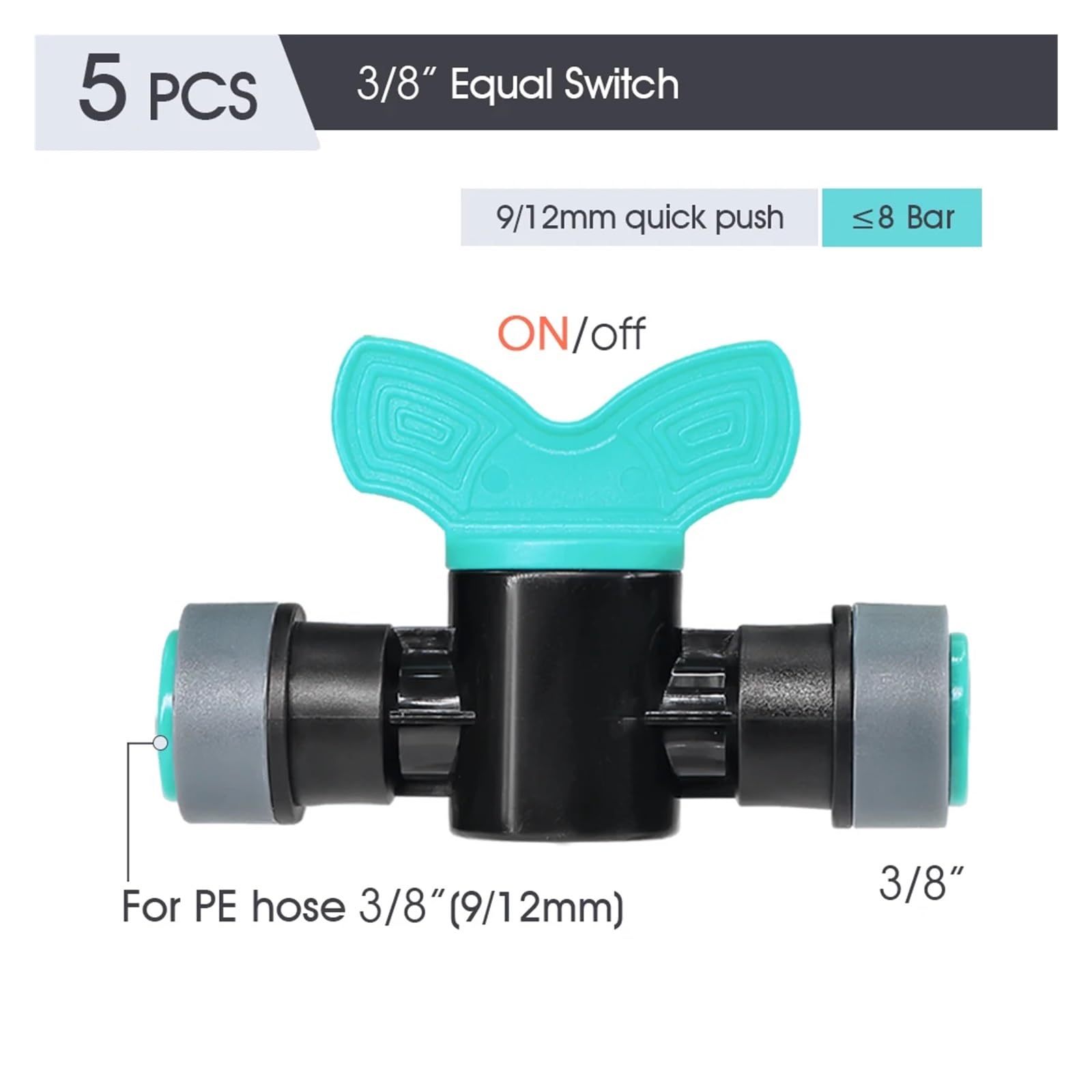 OD-12MM PE PU Raccordi for tubi Quick Push Connettori for acqua da giardino 3/8 ''Adattatore for tubo flessibile Rubinetto Valvola Tee dritto Gomito Puntate(G x5)