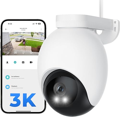 IMILAB Cámara de seguridad enchufable EC6 3K para exteriores cámara para seguridad en el hogar con foco de vigilancia giratoria de 360, cámara de
