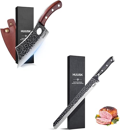 Huusk Paquete de cuchillos de chef con cuchillo de tallado de primera calidad de 11.6 pulgadas para rebanar carnes, costillas, asados, frutas,