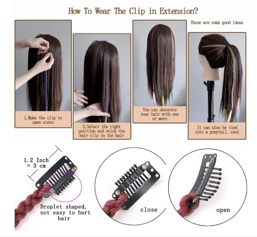 2 x Clip-In Hair Extension Highlights Streaks, Colourful Hair Highlights (Braid - Silver/Grey), 20 inches - Image 3